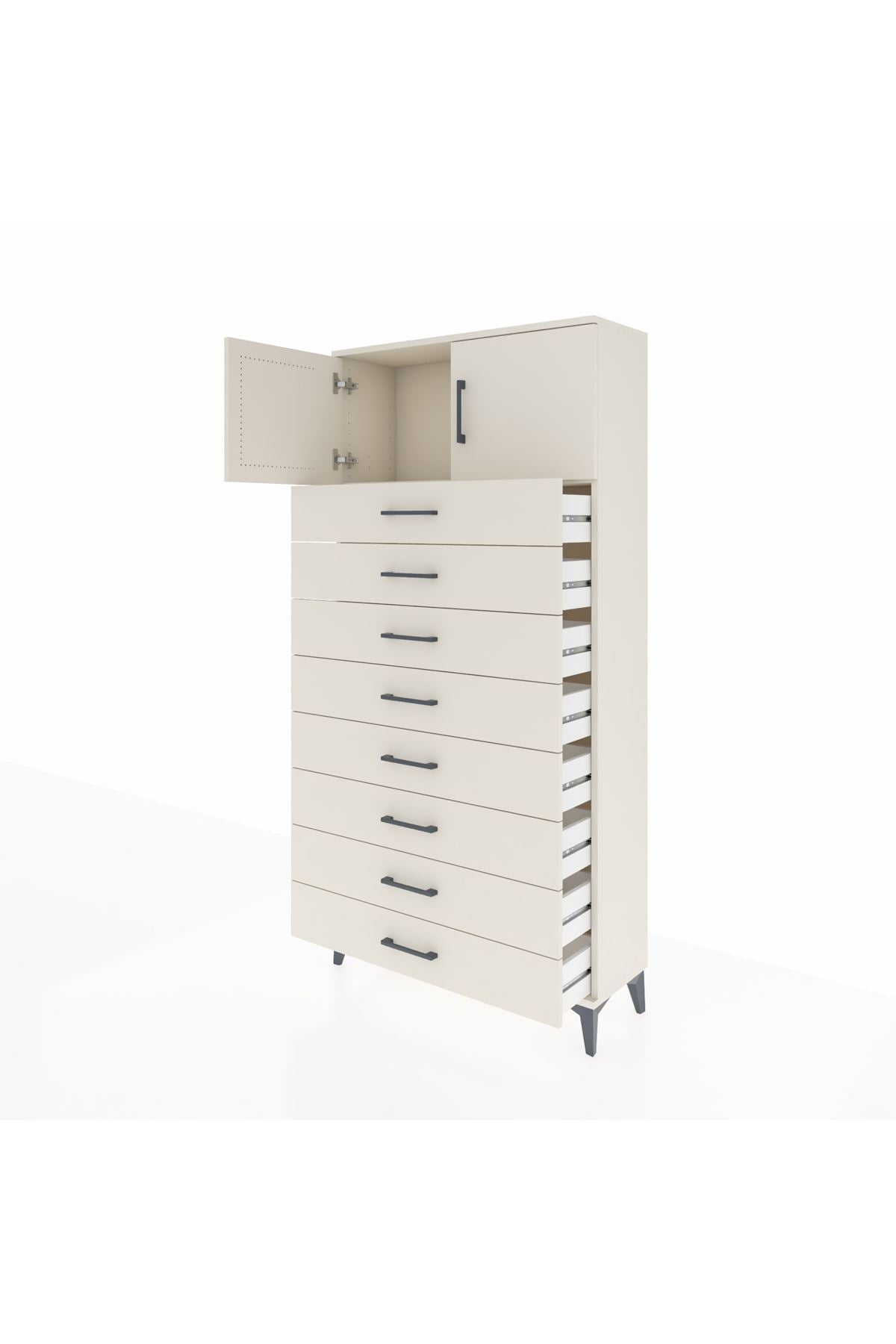 Arges Dolap Tek Raflı 8 Çekmeceli 2 Kapaklı 88x30x182 - S24M001V1A