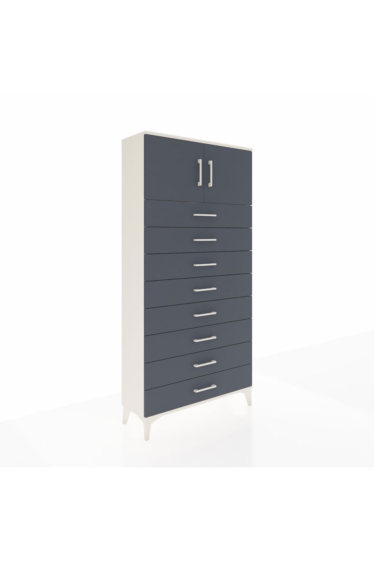 Arges Dolap Tek Raflı 8 Çekmeceli 2 Kapaklı 88x30x182 Aytaşı-Antrasit