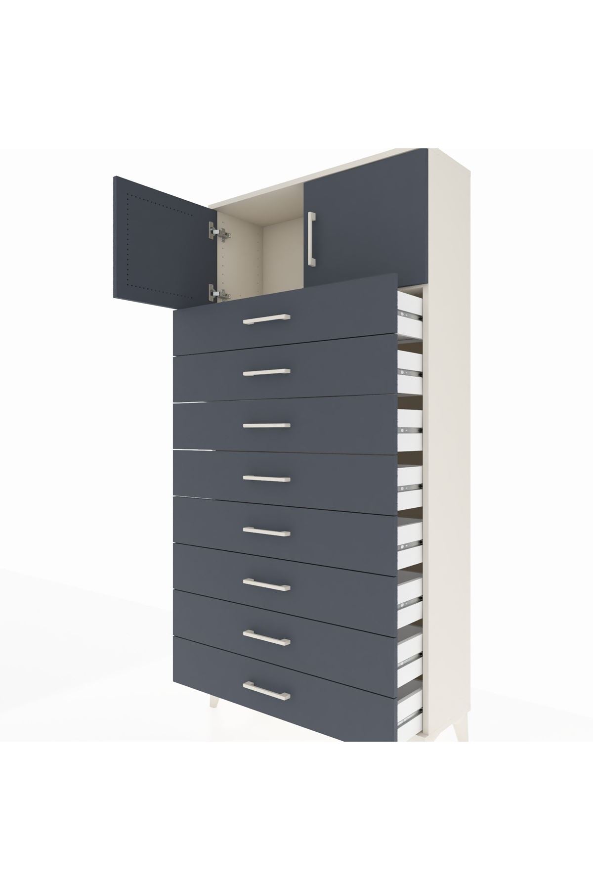 Arges Dolap Tek Raflı 8 Çekmeceli 2 Kapaklı 88x30x182 Aytaşı-Antrasit