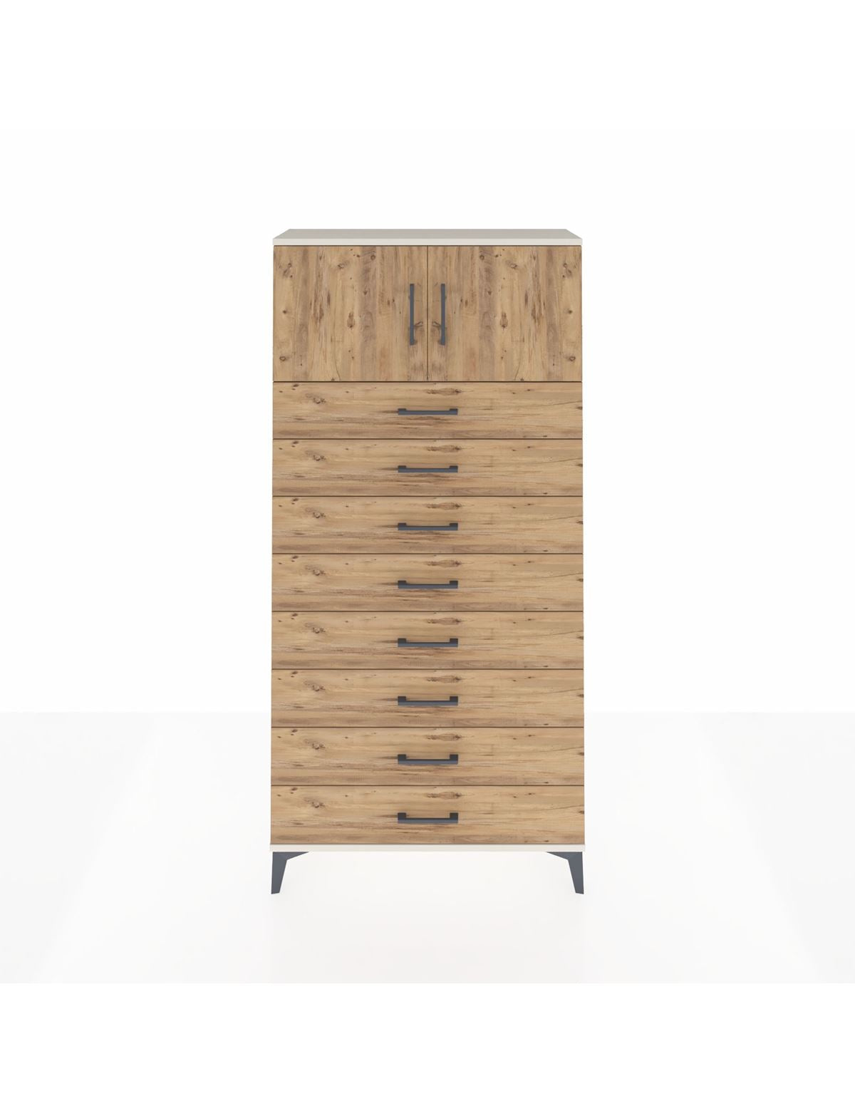 Arges Dolap Tek Raflı 8 Çekmeceli 2 Kapaklı 88x30x182 Aytaşı-Çam