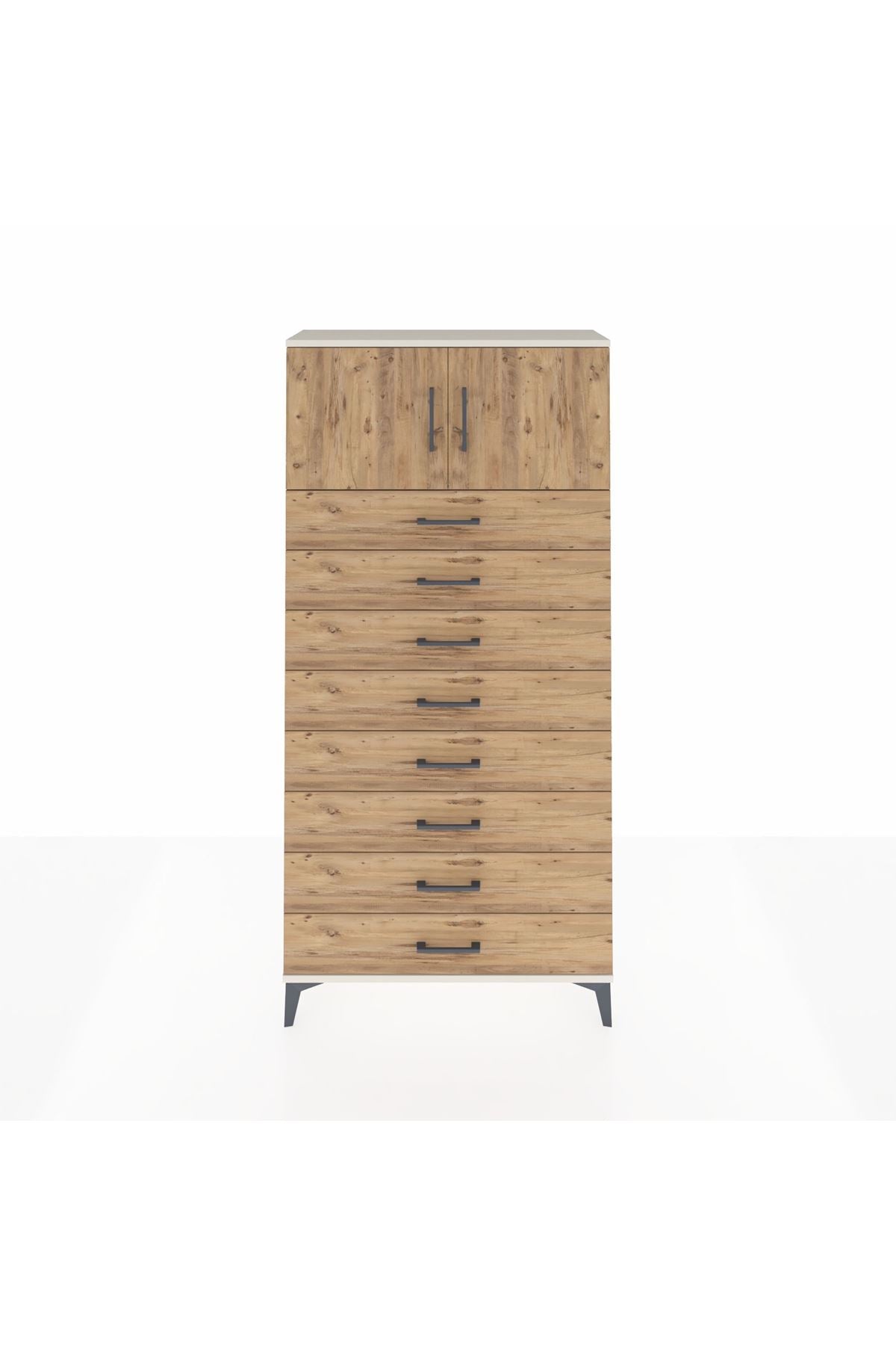 Arges Dolap Tek Raflı 8 Çekmeceli 2 Kapaklı 88x30x182 Aytaşı-Çam