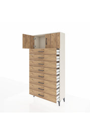 Arges Dolap Tek Raflı 8 Çekmeceli 2 Kapaklı 88x30x182 Aytaşı-Çam
