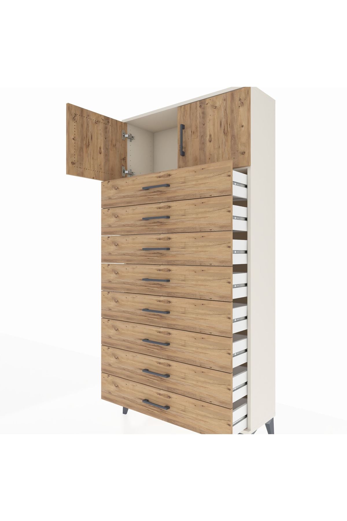 Arges Dolap Tek Raflı 8 Çekmeceli 2 Kapaklı 88x30x182 Aytaşı-Çam