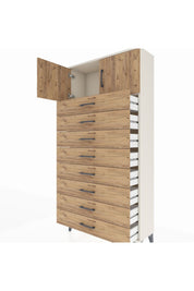 Arges Dolap Tek Raflı 8 Çekmeceli 2 Kapaklı 88x30x182 Aytaşı-Çam