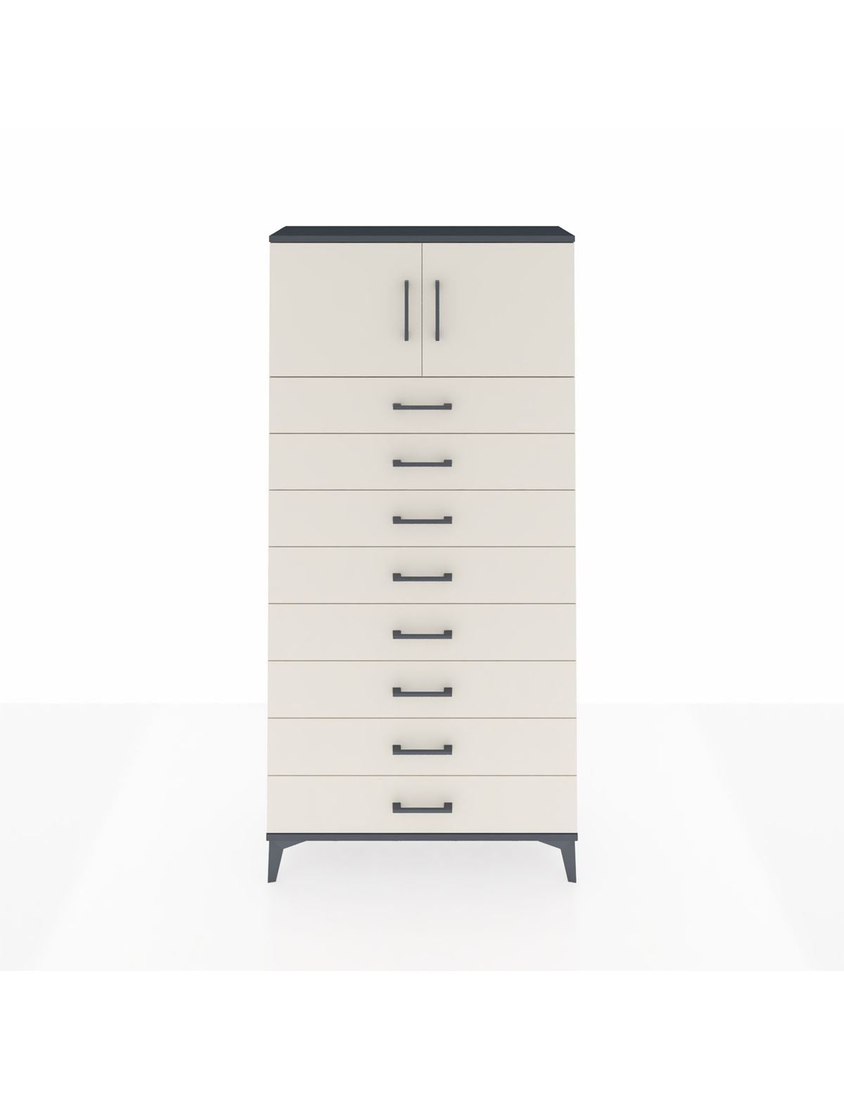 Arges Dolap Tek Raflı 8 Çekmeceli 2 Kapaklı 88x30x182 Antrasit-Aytaşı