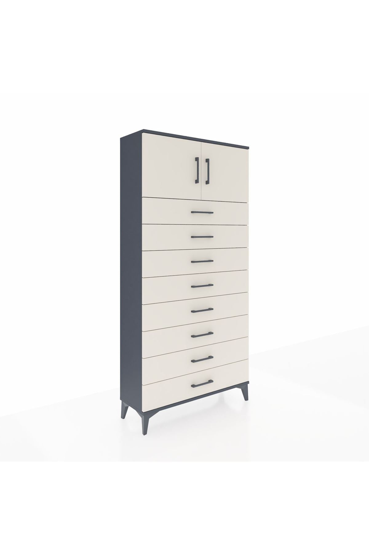 Arges Dolap Tek Raflı 8 Çekmeceli 2 Kapaklı 88x30x182 Antrasit-Aytaşı