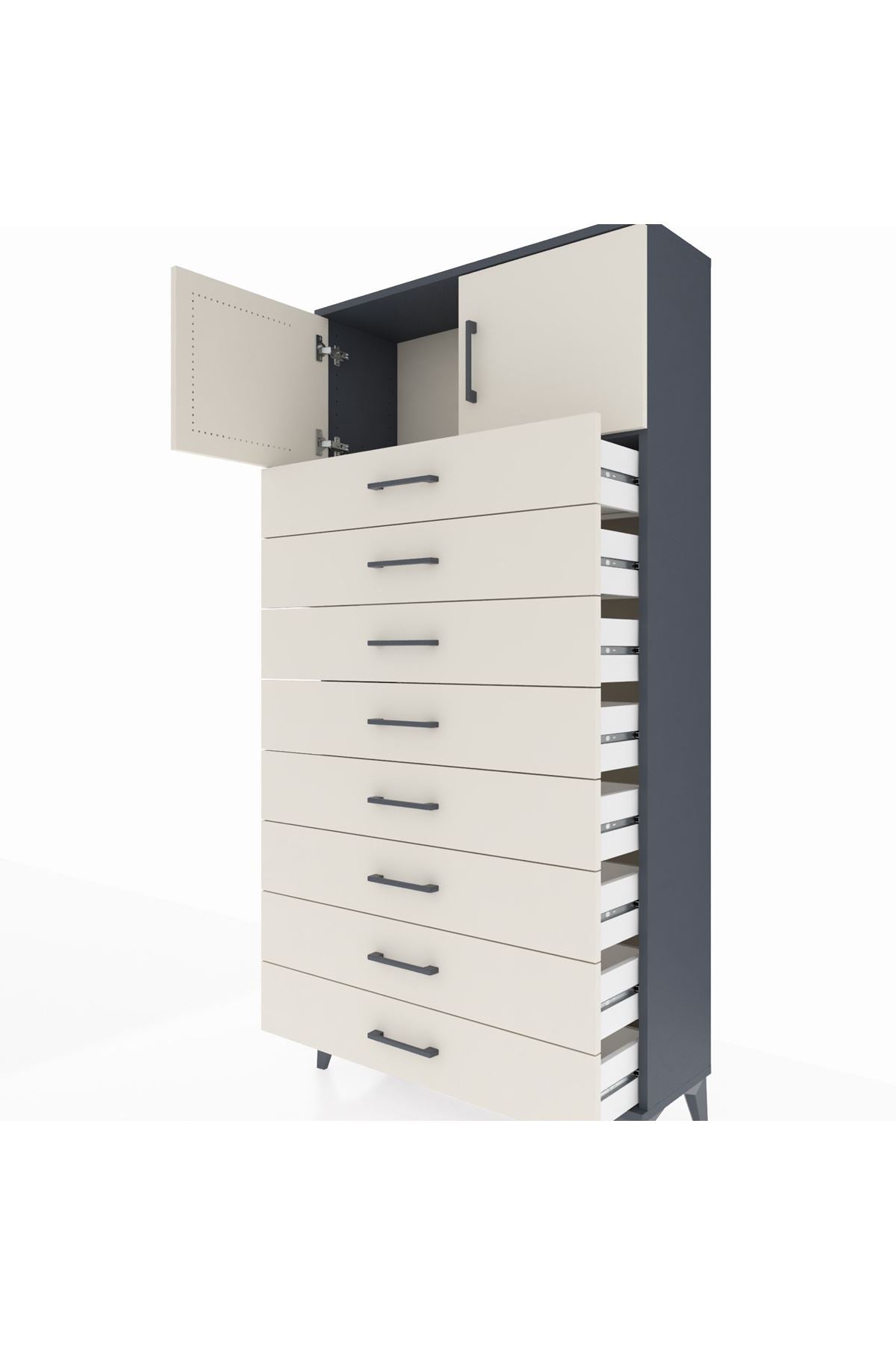 Arges Dolap Tek Raflı 8 Çekmeceli 2 Kapaklı 88x30x182 - S24M001V4A