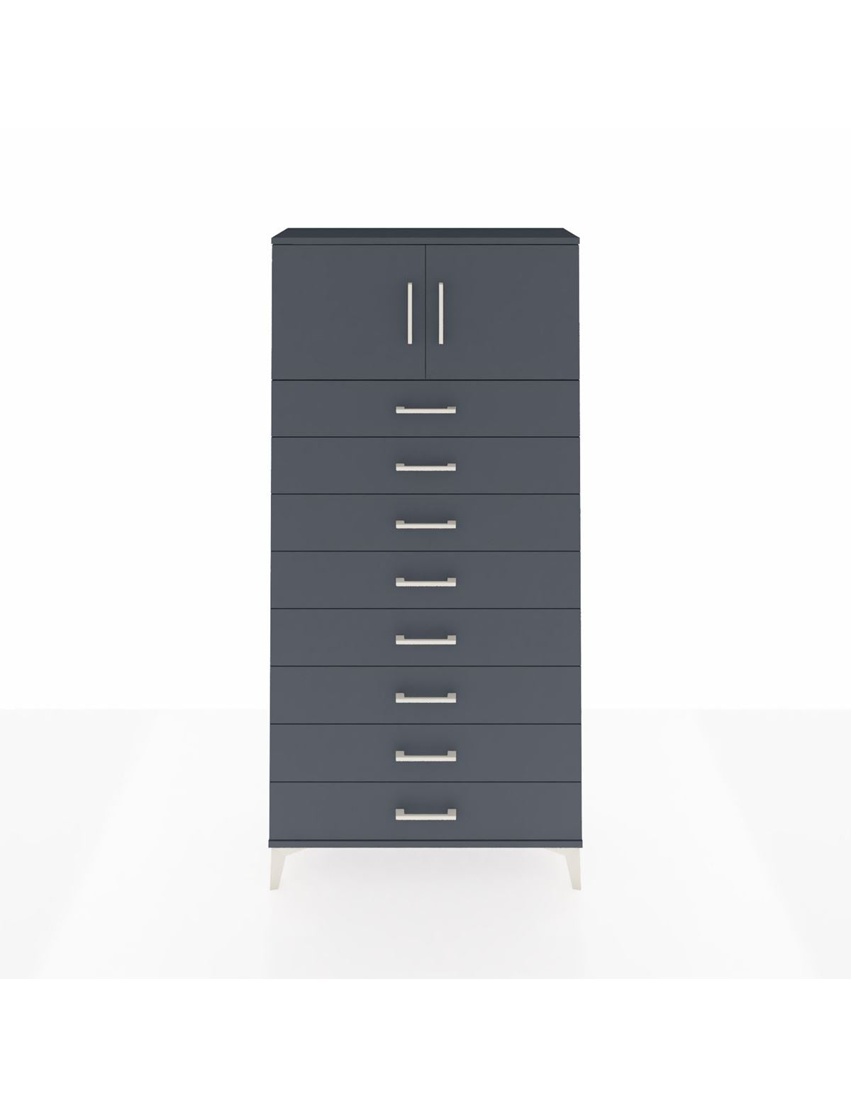 Arges Dolap Tek Raflı 8 Çekmeceli 2 Kapaklı 88x30x182 Antrasit-Antrasit