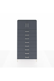 Arges Dolap Tek Raflı 8 Çekmeceli 2 Kapaklı 88x30x182 Antrasit-Antrasit