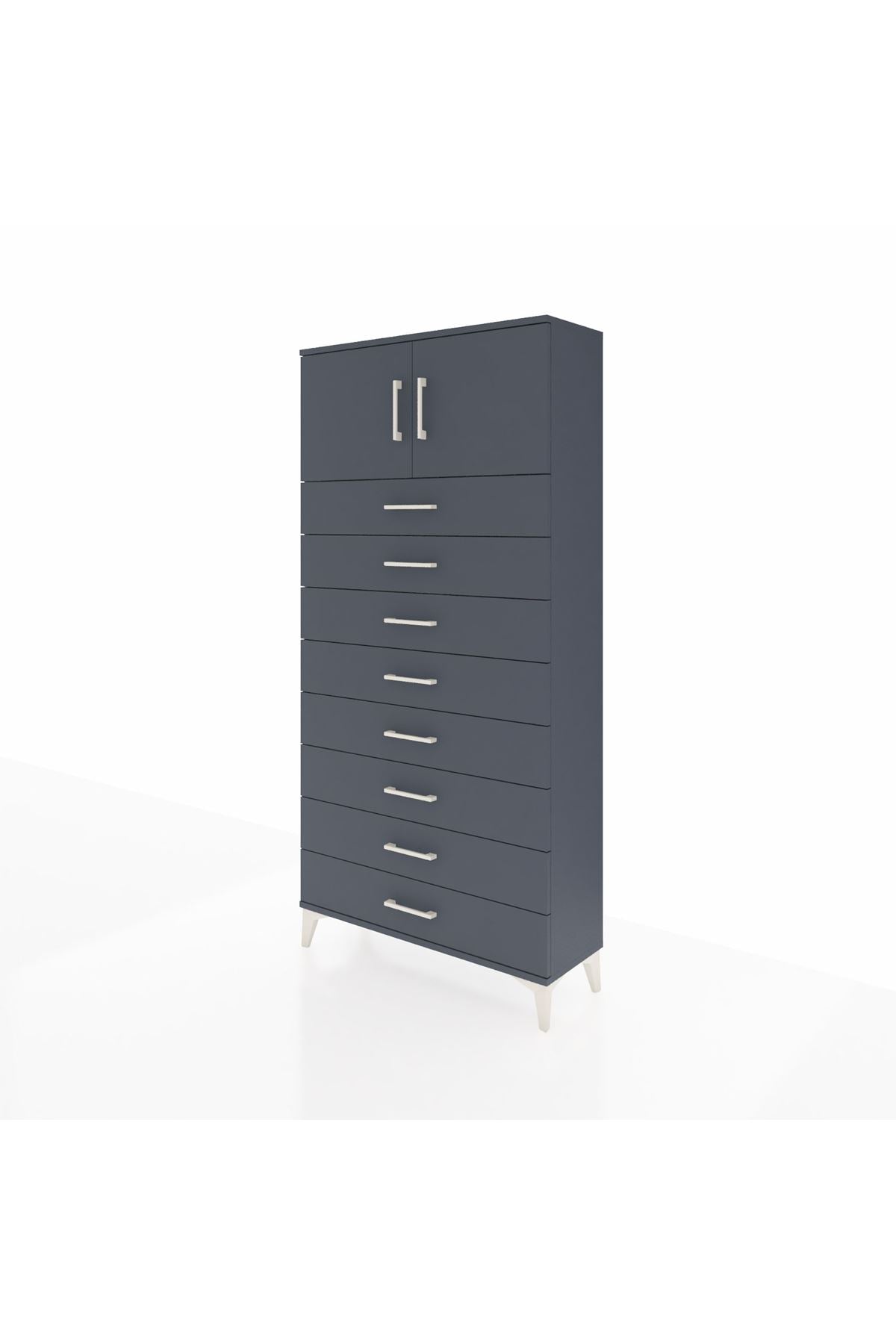 Arges Dolap Tek Raflı 8 Çekmeceli 2 Kapaklı 88x30x182 - S24M001V5A