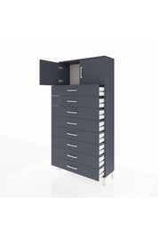 Arges Dolap Tek Raflı 8 Çekmeceli 2 Kapaklı 88x30x182 Antrasit-Antrasit