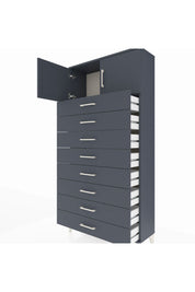 Arges Dolap Tek Raflı 8 Çekmeceli 2 Kapaklı 88x30x182 Antrasit-Antrasit