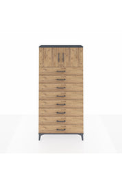 Arges Dolap Tek Raflı 8 Çekmeceli 2 Kapaklı 88x30x182 Antrasit-Çam