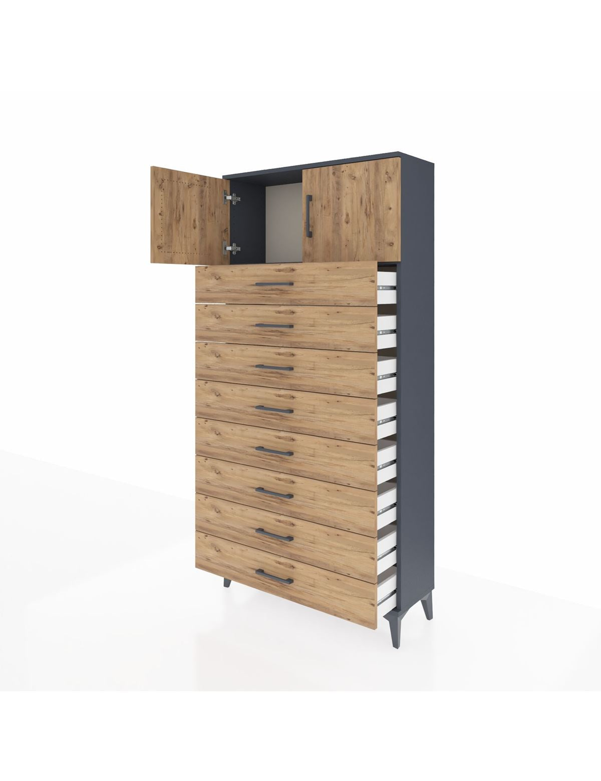 Arges Dolap Tek Raflı 8 Çekmeceli 2 Kapaklı 88x30x182 - S24M001V6A