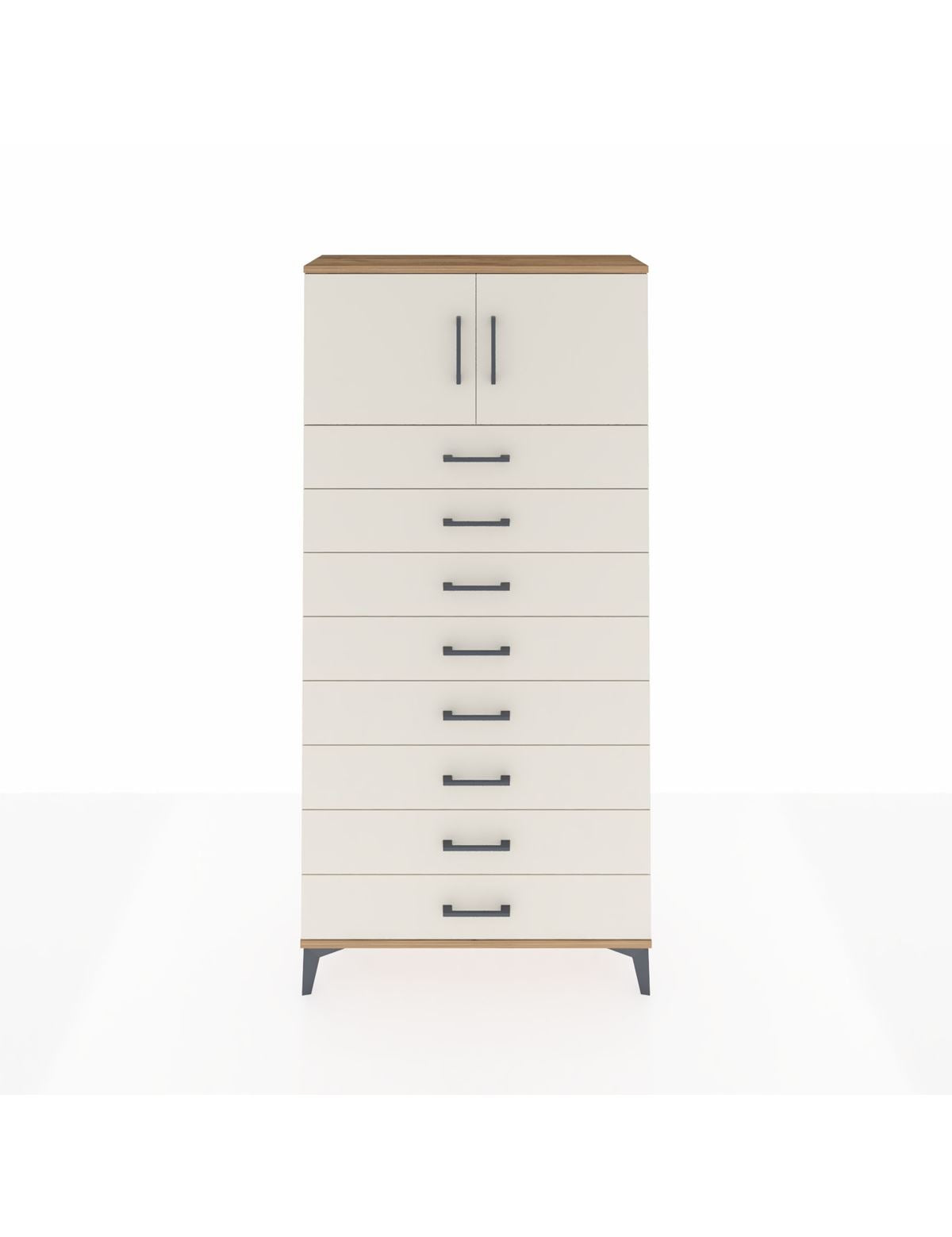 Arges Dolap Tek Raflı 8 Çekmeceli 2 Kapaklı 88x30x182 Çam-Aytaşı