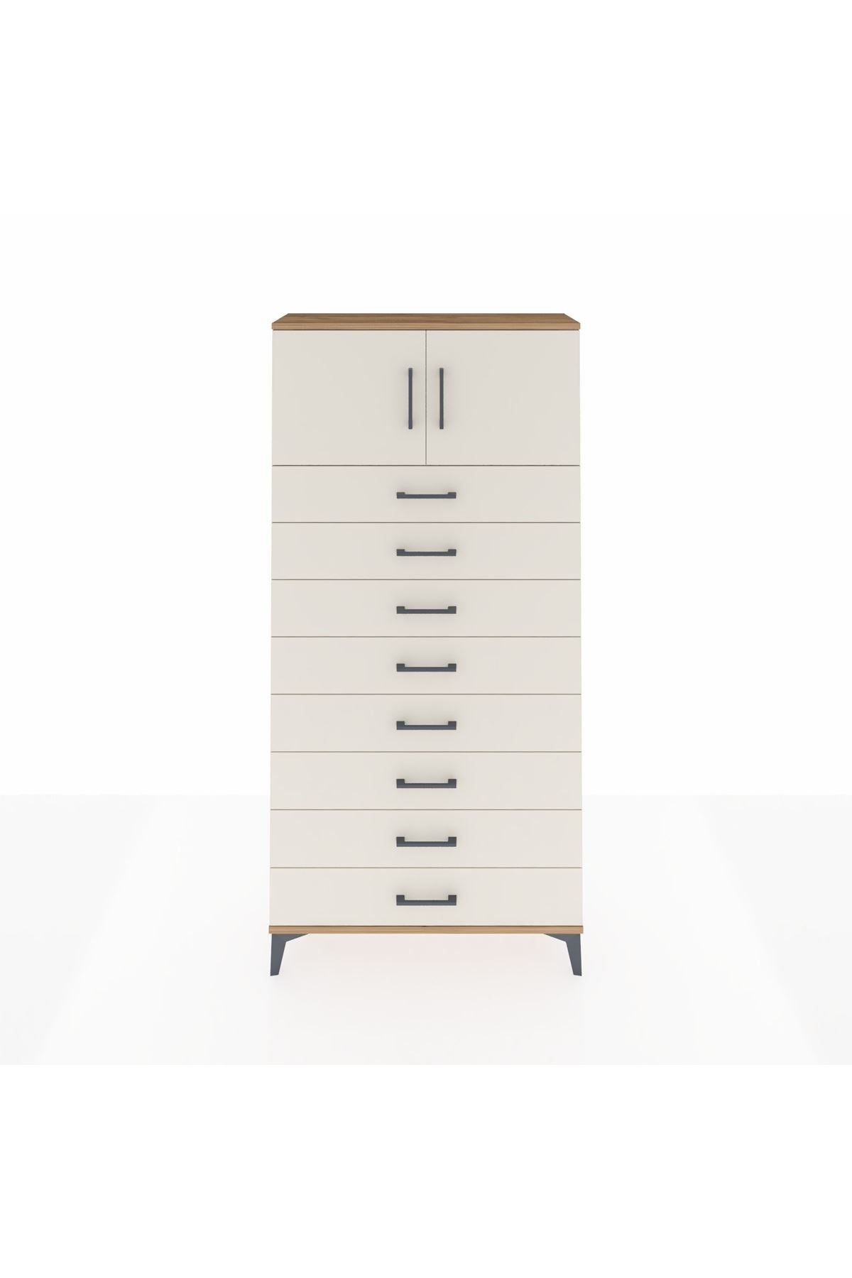 Arges Dolap Tek Raflı 8 Çekmeceli 2 Kapaklı 88x30x182 Çam-Aytaşı