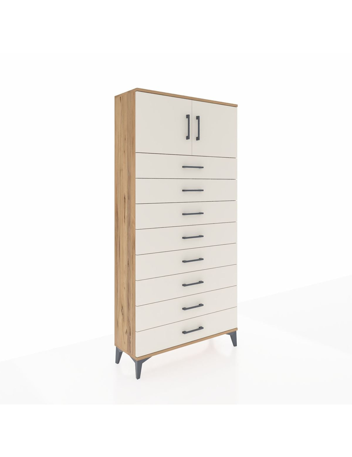 Arges Dolap Tek Raflı 8 Çekmeceli 2 Kapaklı 88x30x182 Çam-Aytaşı