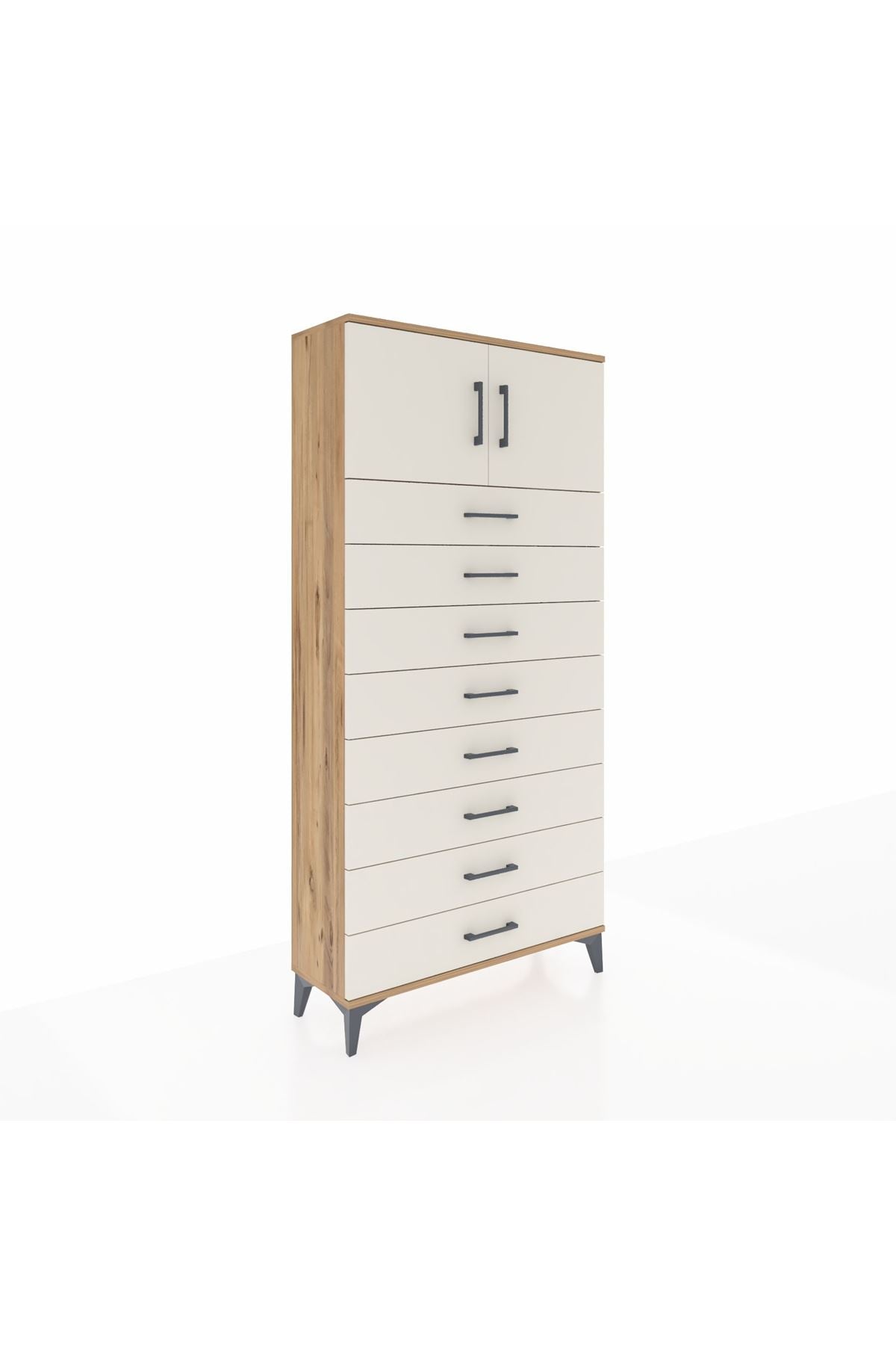 Arges Dolap Tek Raflı 8 Çekmeceli 2 Kapaklı 88x30x182 Çam-Aytaşı