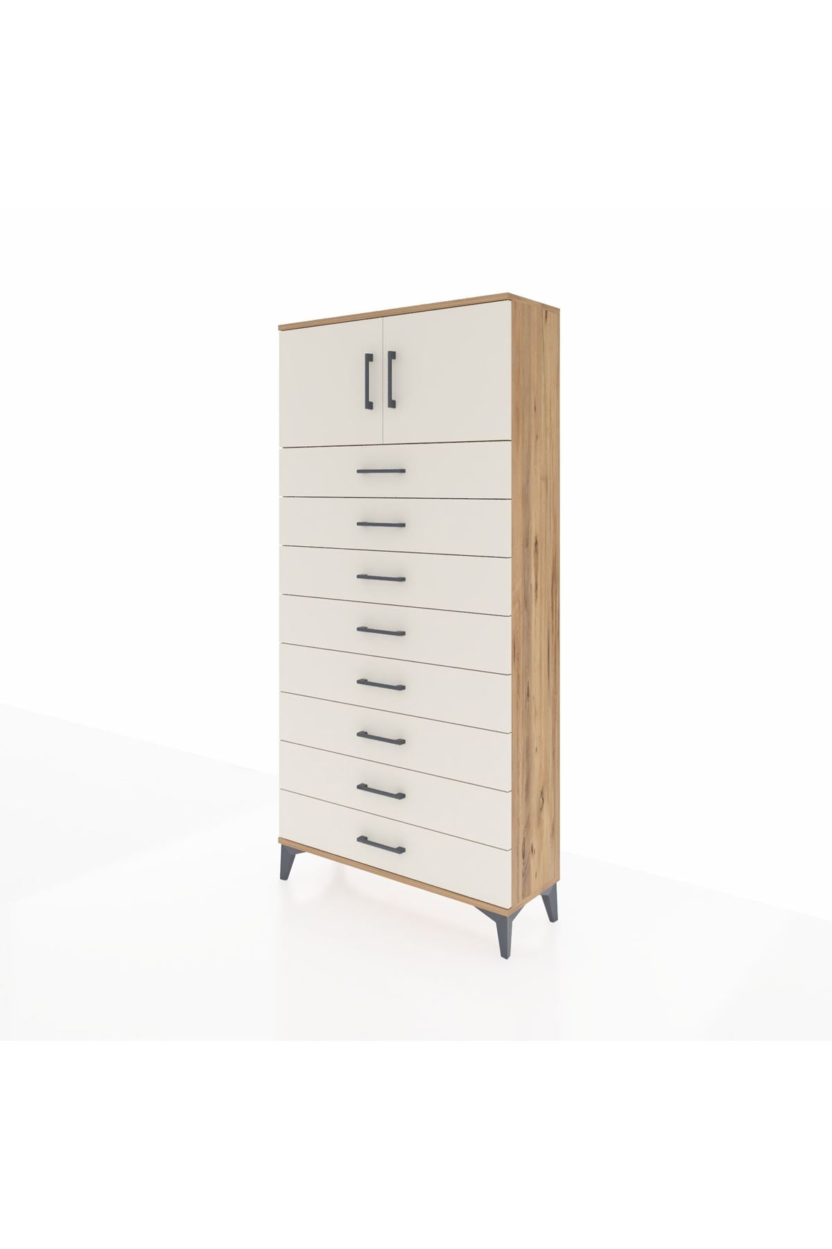 Arges Dolap Tek Raflı 8 Çekmeceli 2 Kapaklı 88x30x182 Çam-Aytaşı