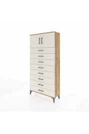Arges Dolap Tek Raflı 8 Çekmeceli 2 Kapaklı 88x30x182 Çam-Aytaşı