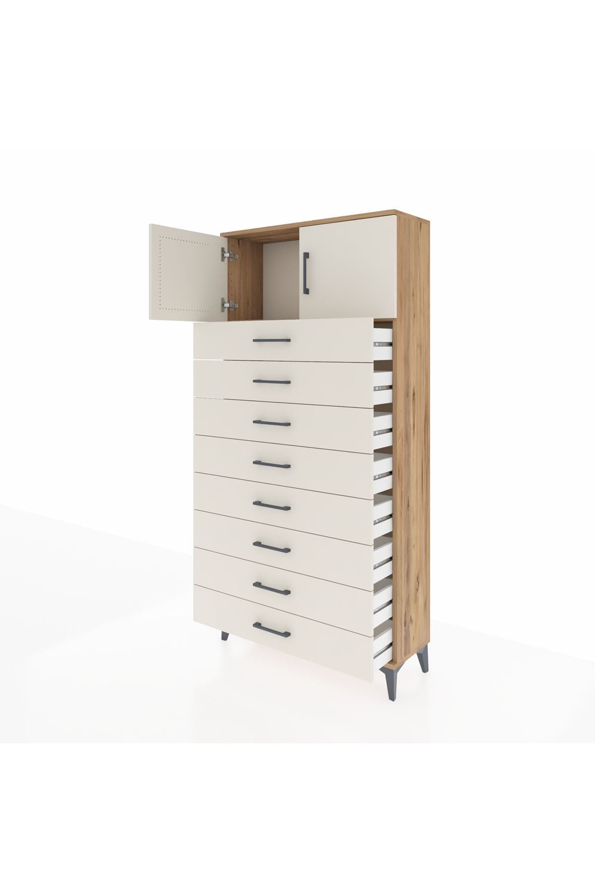 Arges Dolap Tek Raflı 8 Çekmeceli 2 Kapaklı 88x30x182 - S24M001V7A