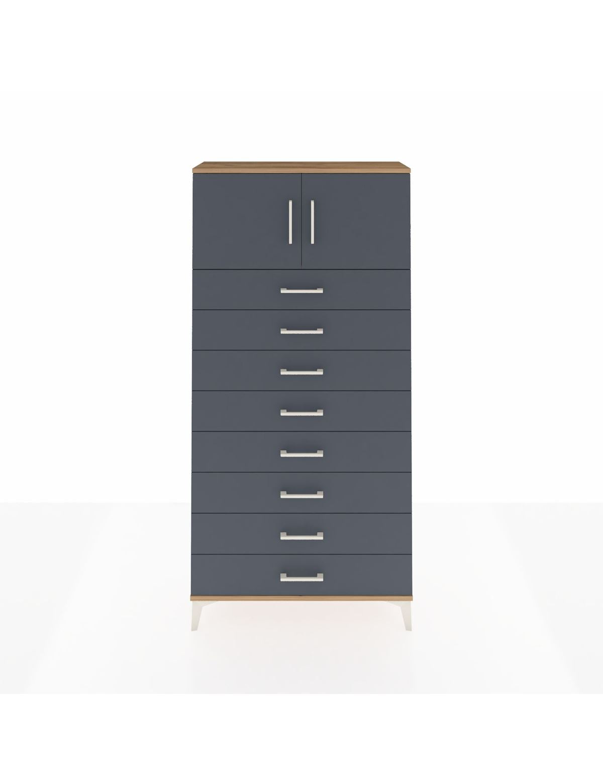 Arges Dolap Tek Raflı 8 Çekmeceli 2 Kapaklı 88x30x182 Çam-Antrasit