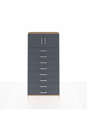 Arges Dolap Tek Raflı 8 Çekmeceli 2 Kapaklı 88x30x182 Çam-Antrasit