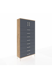 Arges Dolap Tek Raflı 8 Çekmeceli 2 Kapaklı 88x30x182 Çam-Antrasit