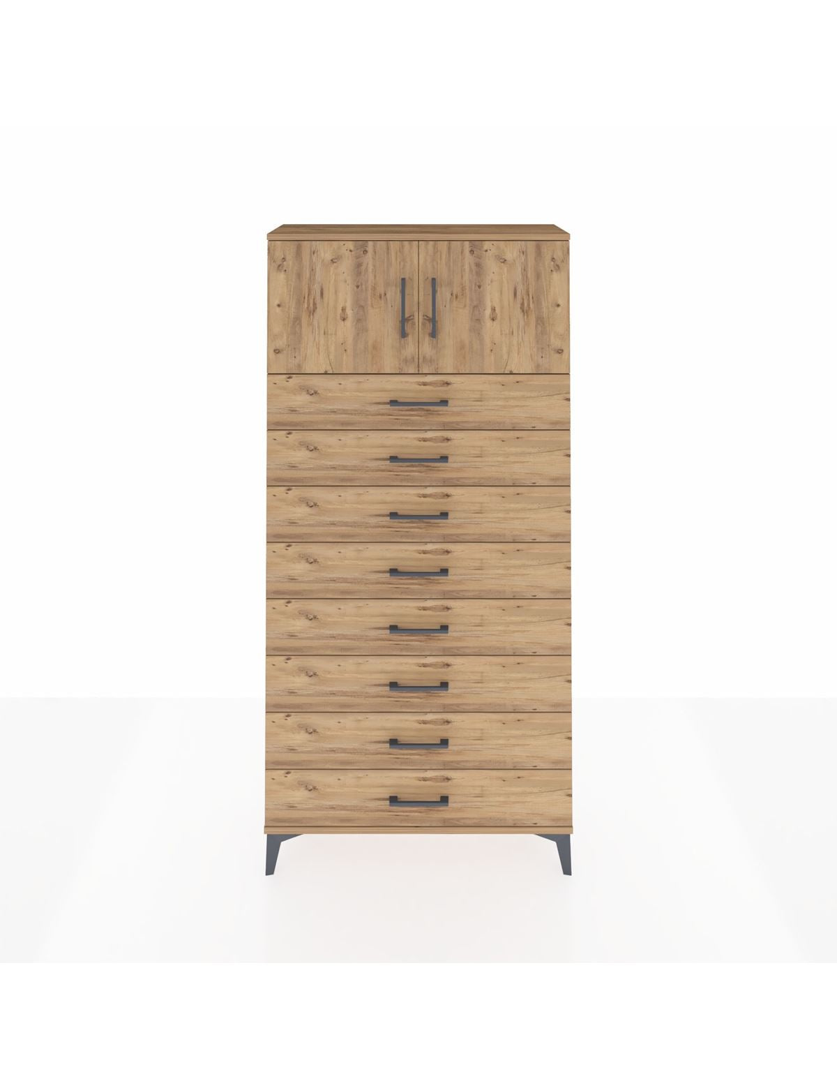 Arges Dolap Tek Raflı 8 Çekmeceli 2 Kapaklı 88x30x182 Çam-Çam