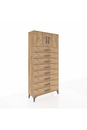 Arges Dolap Tek Raflı 8 Çekmeceli 2 Kapaklı 88x30x182 Çam-Çam