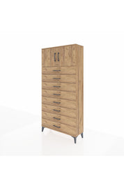 Arges Dolap Tek Raflı 8 Çekmeceli 2 Kapaklı 88x30x182 Çam-Çam