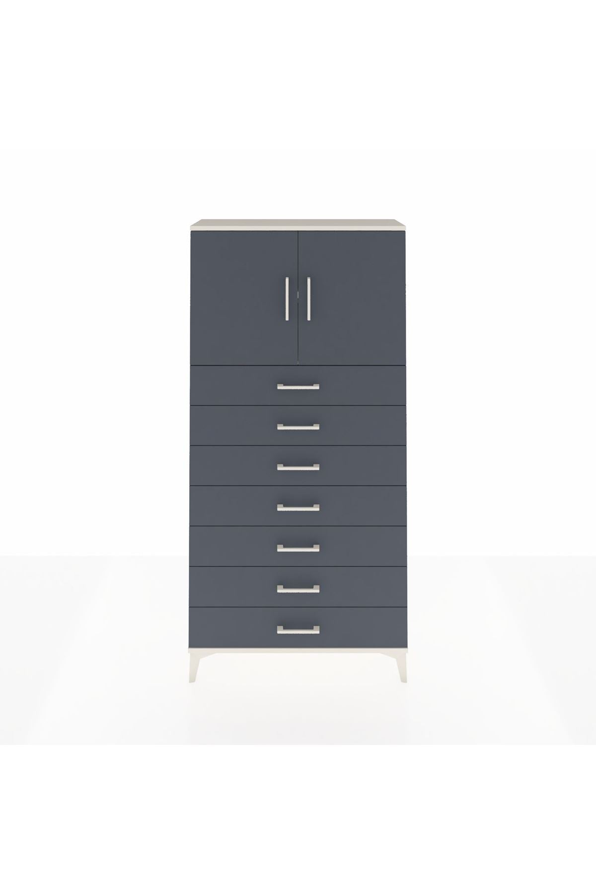 Arges Dolap 2 Raflı 7 Çekmeceli 2 Kapaklı 88x30x182 Aytaşı-Antrasit