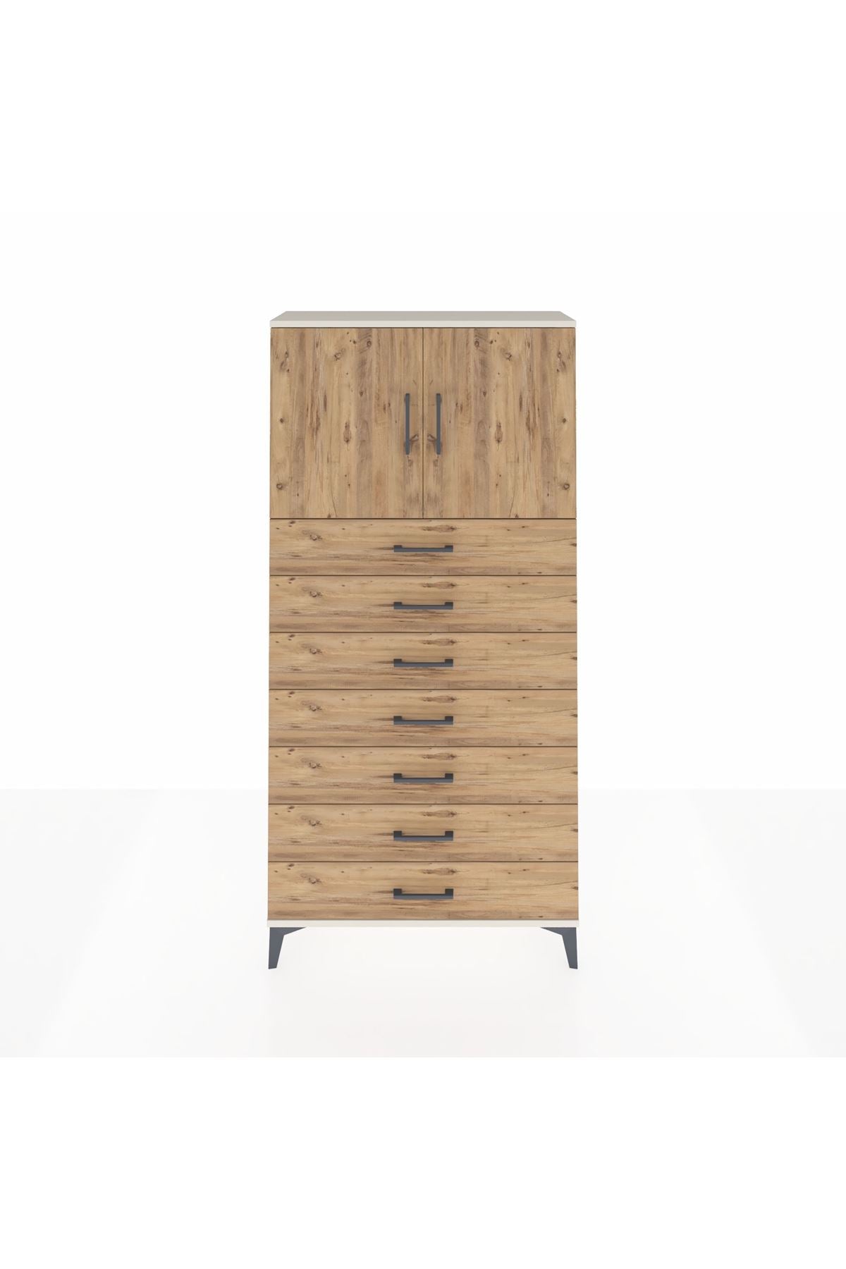 Arges Dolap 2 Raflı 7 Çekmeceli 2 Kapaklı 88x30x182 Aytaşı-Çam