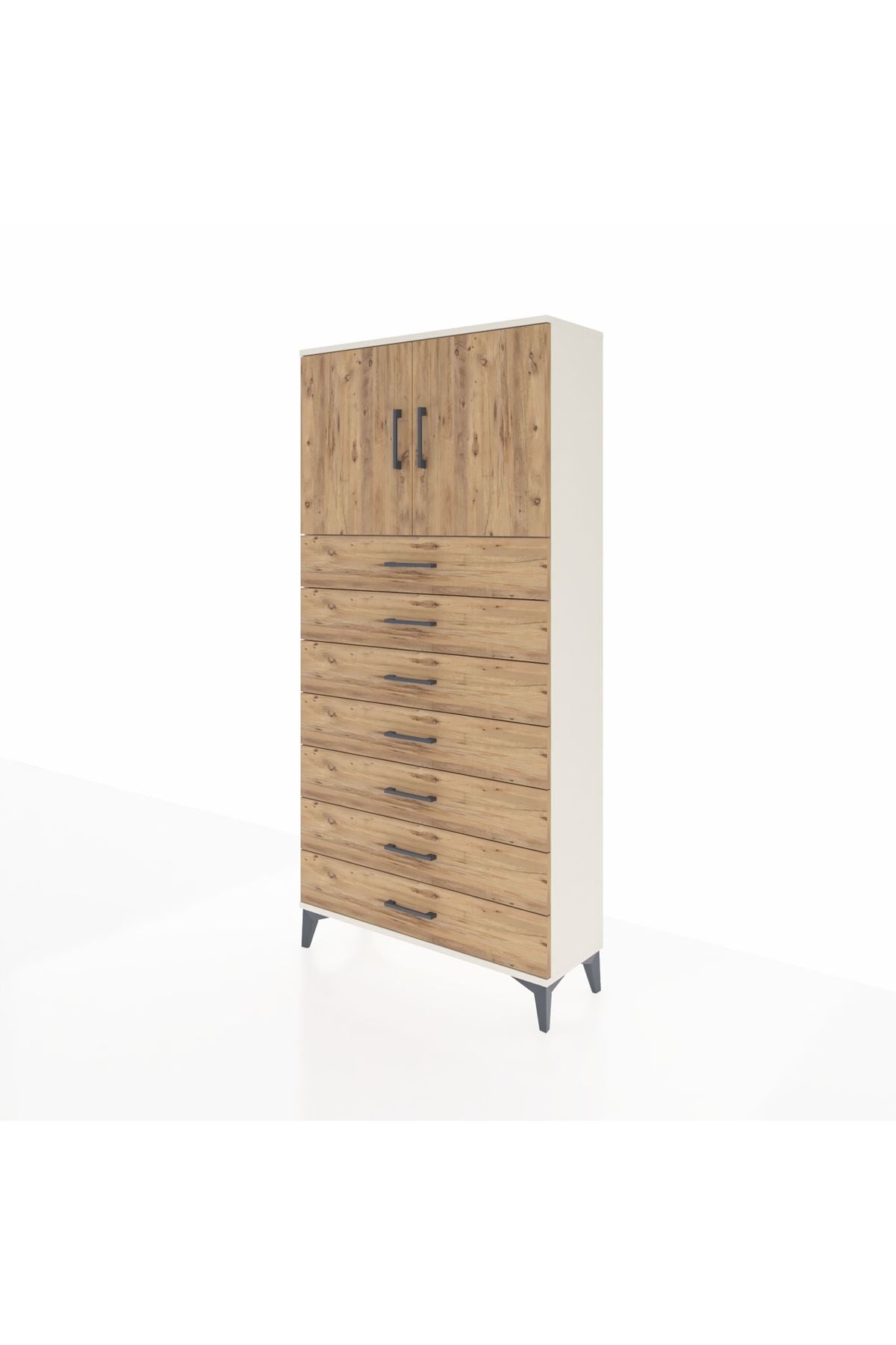 Arges Dolap 2 Raflı 7 Çekmeceli 2 Kapaklı 88x30x182 Aytaşı-Çam