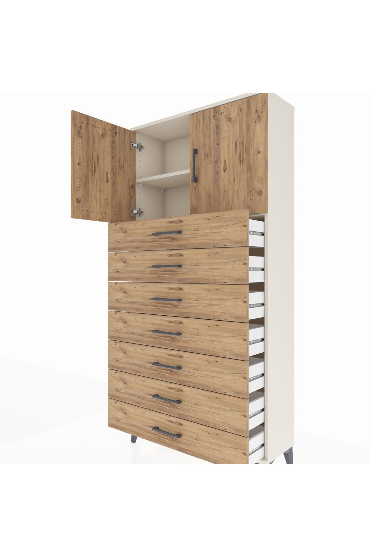 Arges Dolap 2 Raflı 7 Çekmeceli 2 Kapaklı 88x30x182 Aytaşı-Çam