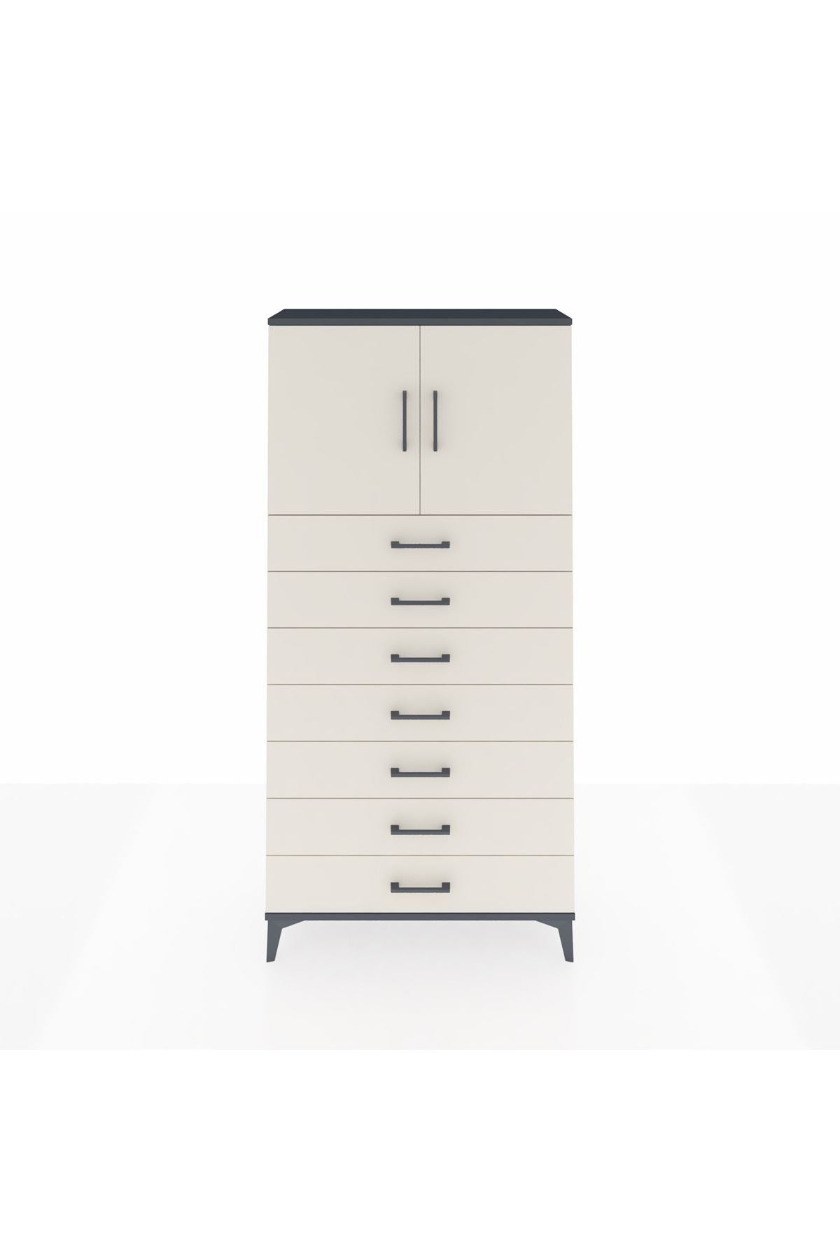 Arges Dolap 2 Raflı 7 Çekmeceli 2 Kapaklı 88x30x182 Antrasit-Aytaşı