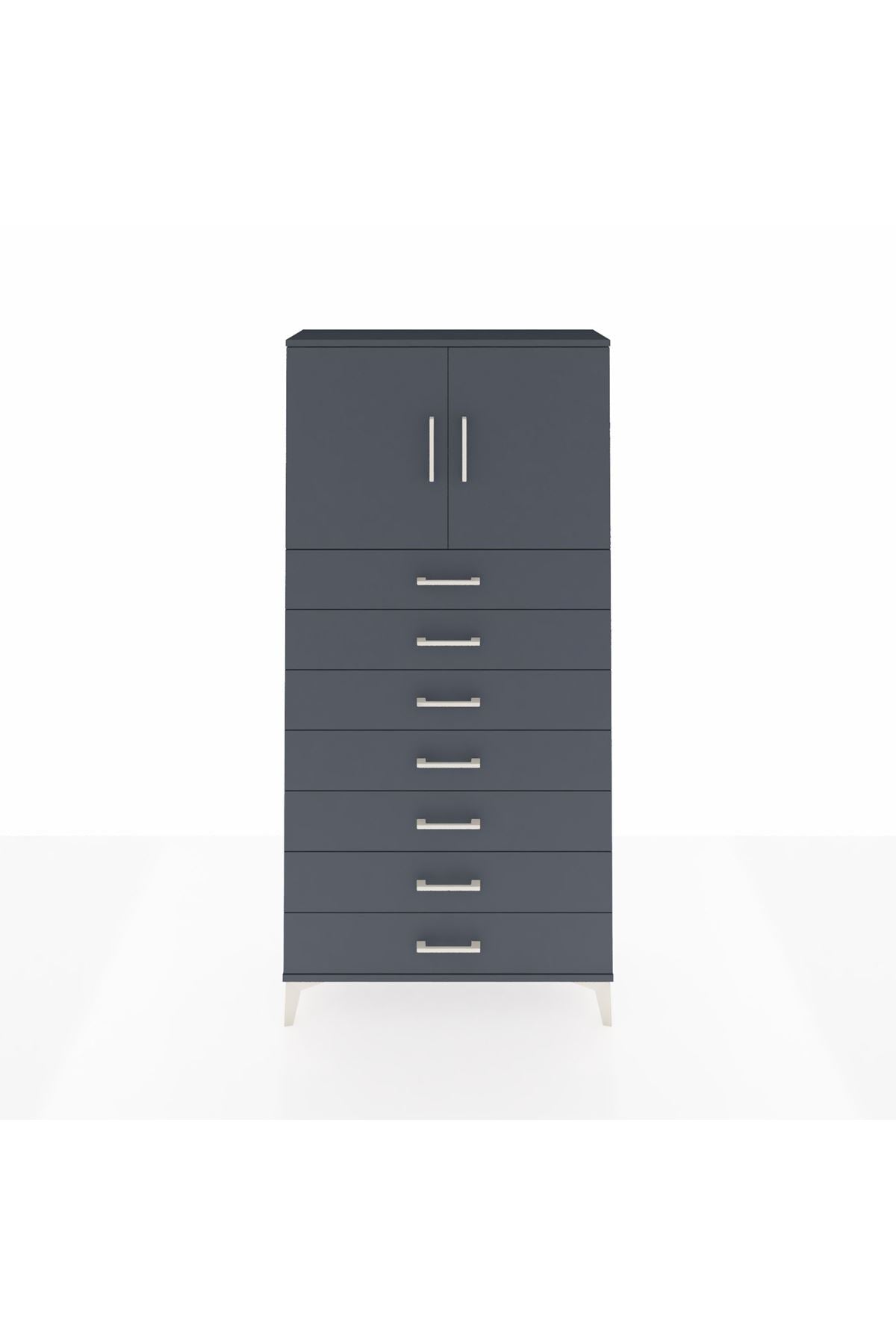 Arges Dolap 2 Raflı 7 Çekmeceli 2 Kapaklı 88x30x182 Antrasit-Antrasit