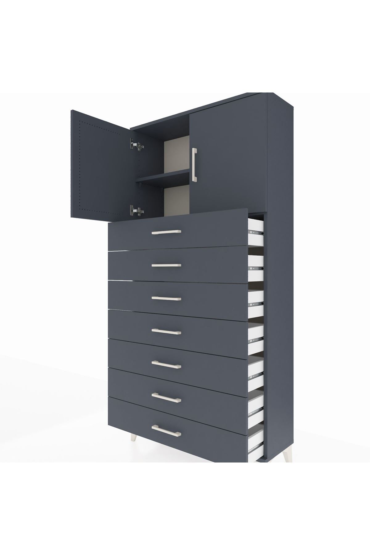 Arges Dolap 2 Raflı 7 Çekmeceli 2 Kapaklı 88x30x182 Antrasit-Antrasit