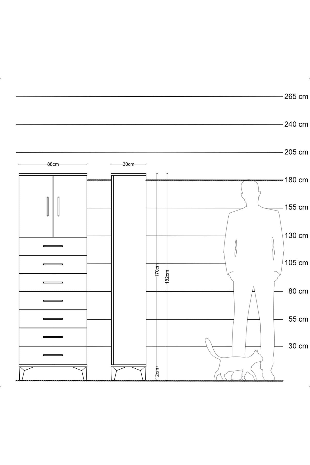 Arges Dolap 2 Raflı 7 Çekmeceli 2 Kapaklı 88x30x182 Antrasit-Antrasit