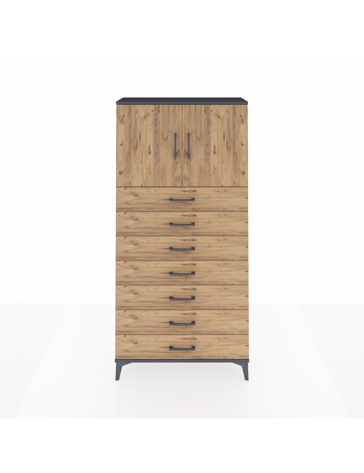 Arges Dolap 2 Raflı 7 Çekmeceli 2 Kapaklı 88x30x182 Antrasit-Çam