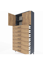 Arges Dolap 2 Raflı 7 Çekmeceli 2 Kapaklı 88x30x182 Antrasit-Çam