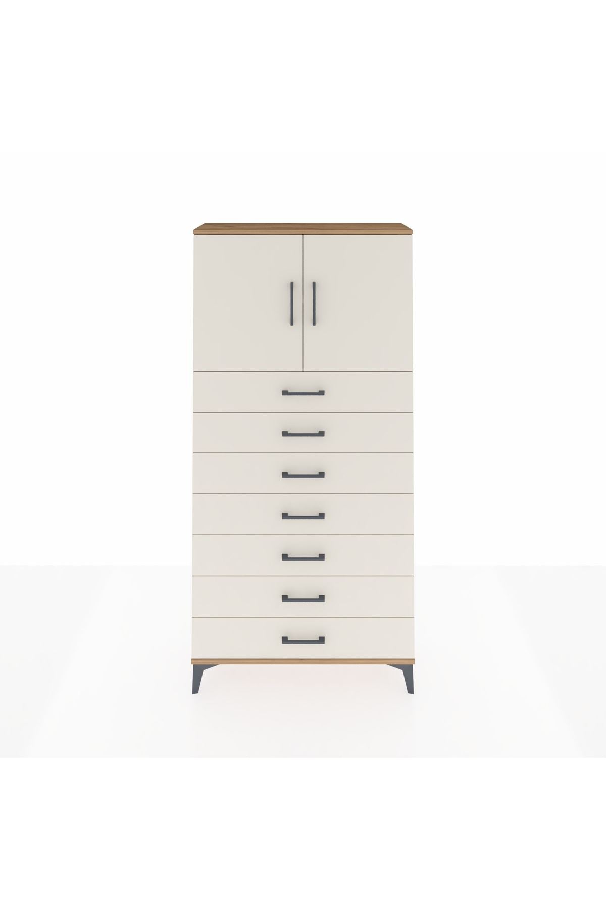 Arges Dolap 2 Raflı 7 Çekmeceli 2 Kapaklı 88x30x182 Çam-Aytaşı