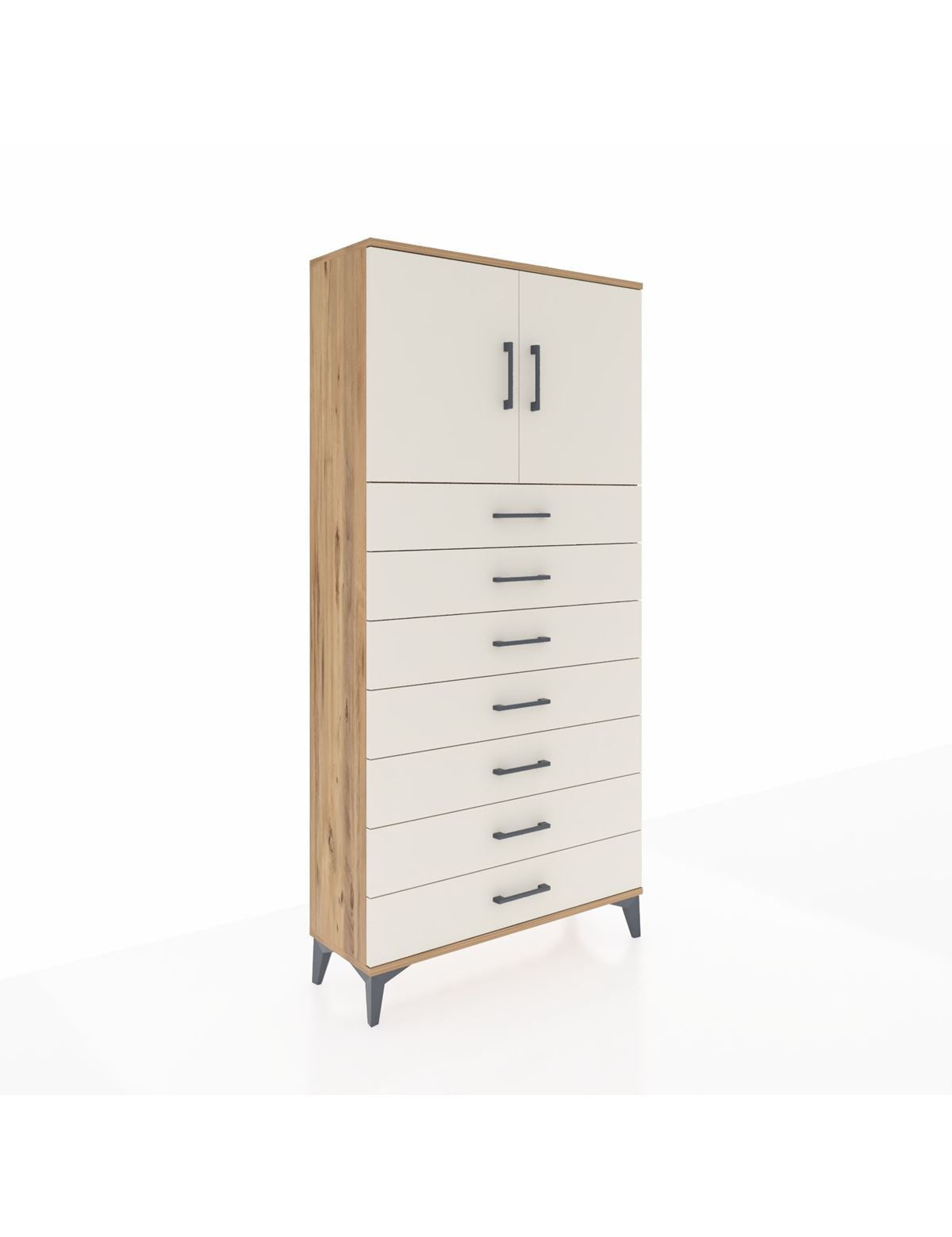 Arges Dolap 2 Raflı 7 Çekmeceli 2 Kapaklı 88x30x182 Çam-Aytaşı