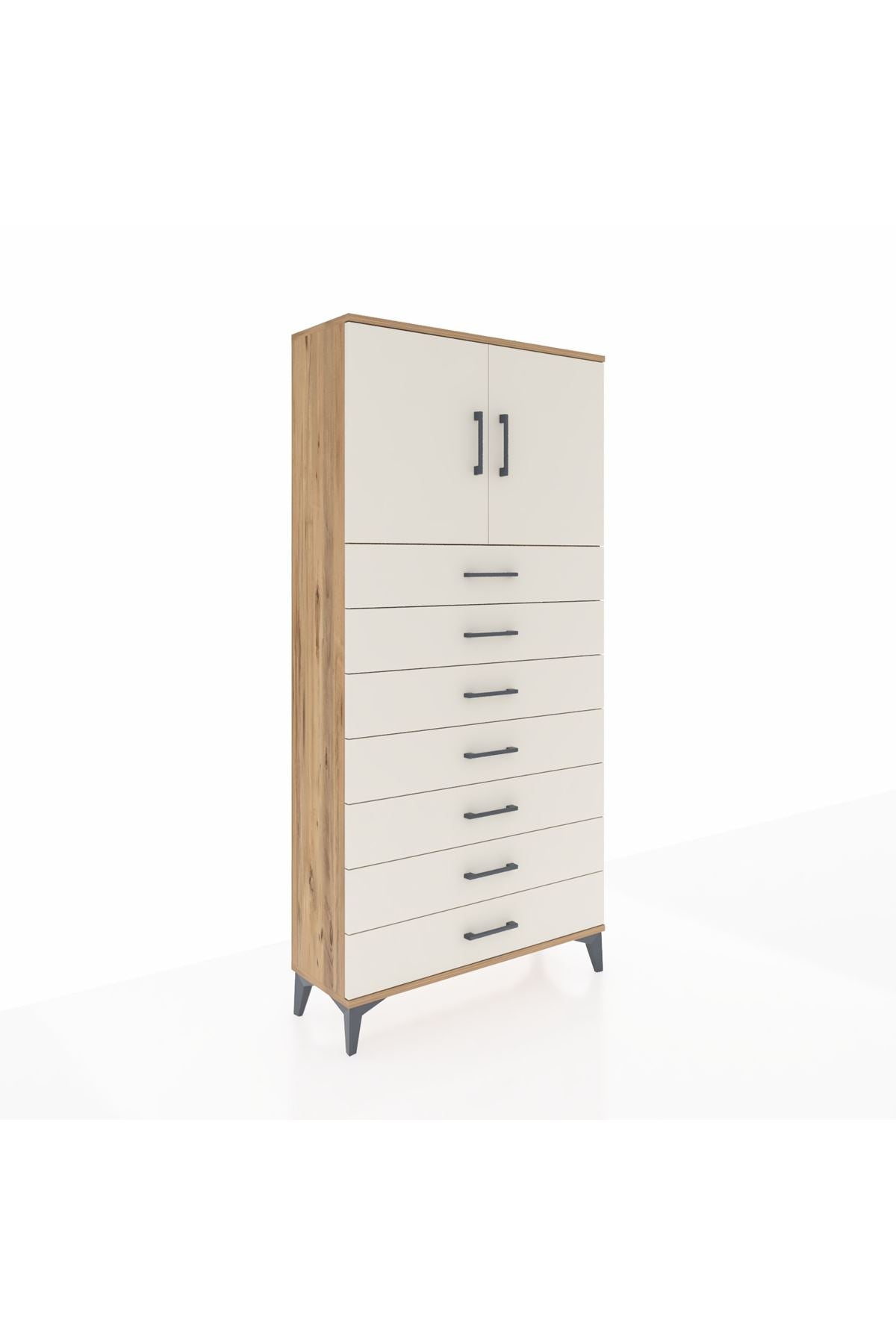 Arges Dolap 2 Raflı 7 Çekmeceli 2 Kapaklı 88x30x182 Çam-Aytaşı