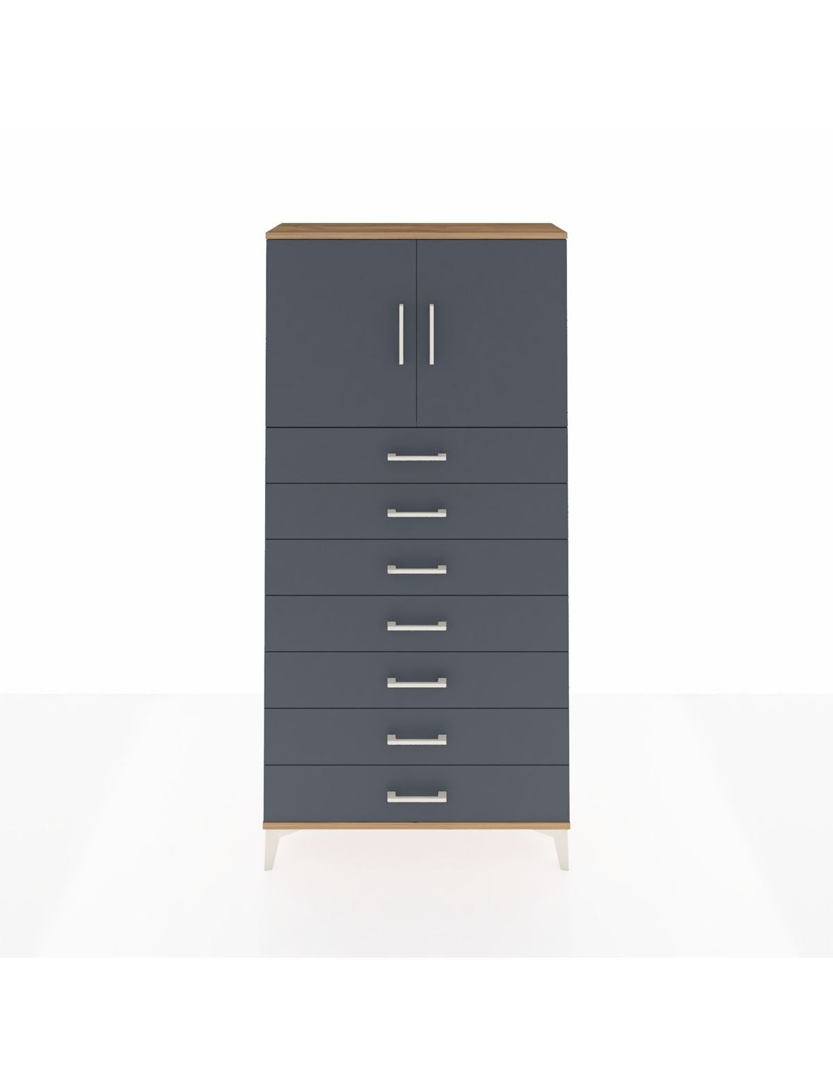 Arges Dolap 2 Raflı 7 Çekmeceli 2 Kapaklı 88x30x182 Çam-Antrasit