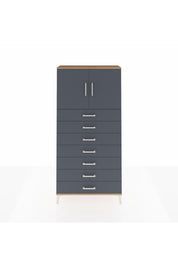 Arges Dolap 2 Raflı 7 Çekmeceli 2 Kapaklı 88x30x182 Çam-Antrasit