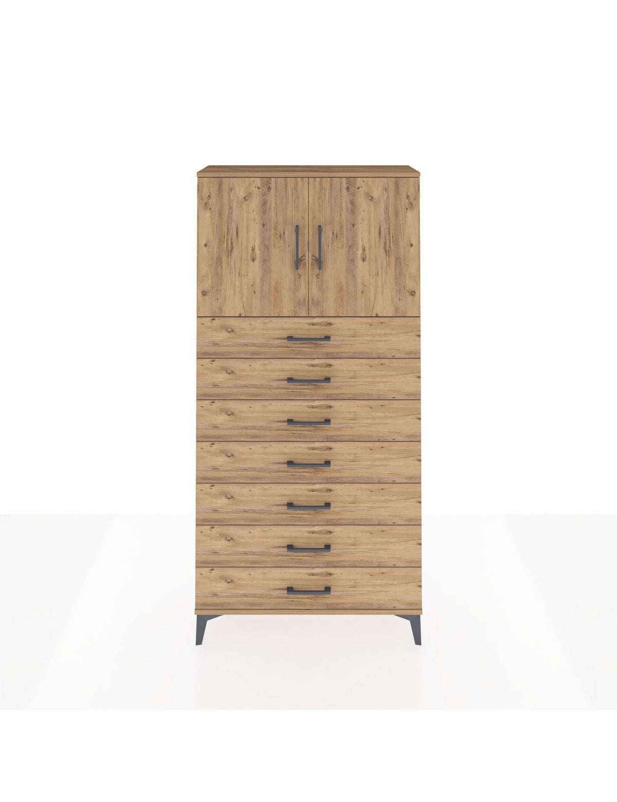 Arges Dolap 2 Raflı 7 Çekmeceli 2 Kapaklı 88x30x182 Çam-Çam