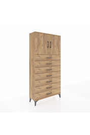 Arges Dolap 2 Raflı 7 Çekmeceli 2 Kapaklı 88x30x182 Çam-Çam