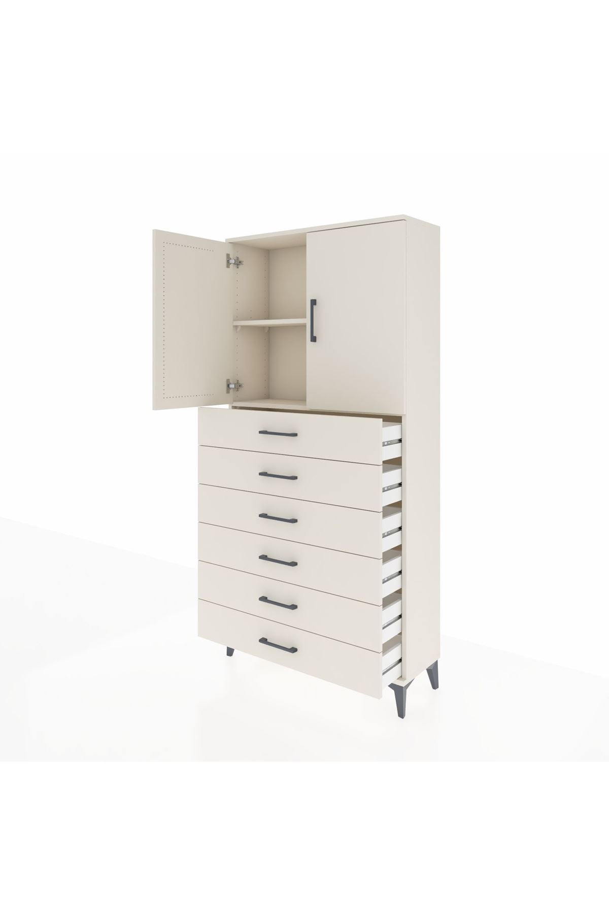 Arges Dolap 2 Raflı 6 Çekmeceli 2 Kapaklı 88x30x182 Aytaşı-Aytaşı