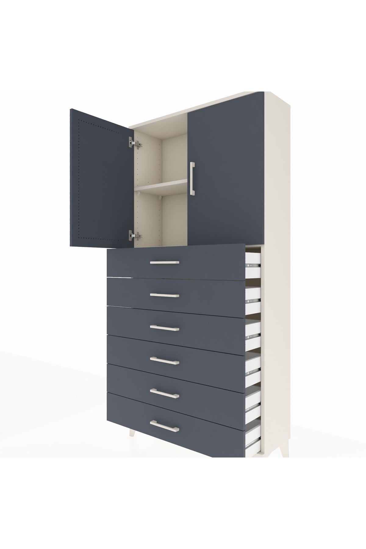 Arges Dolap 2 Raflı 6 Çekmeceli 2 Kapaklı 88x30x182 Aytaşı-Antrasit